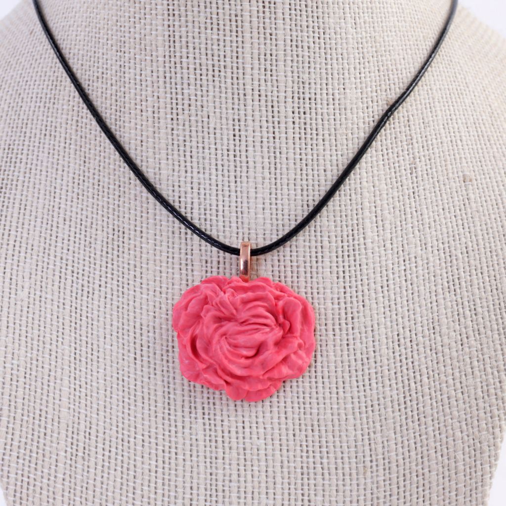 Peony / Rose Polymer Clay Necklace