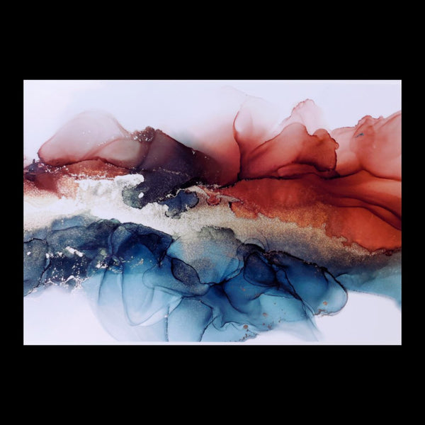 Red, Blue & Metallic Abstract Alcohol Ink Card