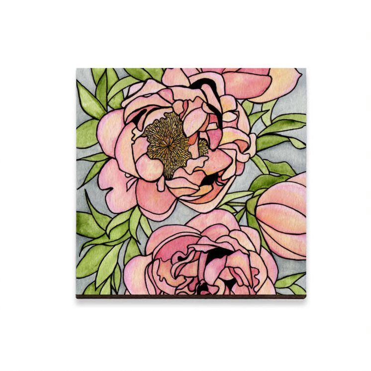 Wood Square Magnet -Floral Carpet