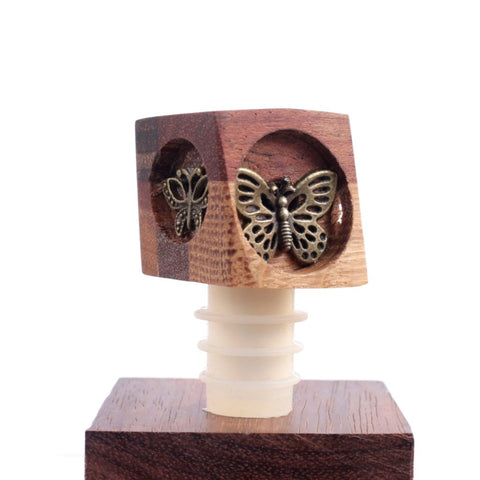 Handcrafted Wood Bottle Stopper w Butterflies