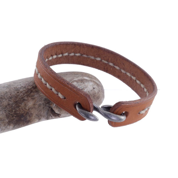 Natural Leather Bracelet with Center Stitch and C-clasp