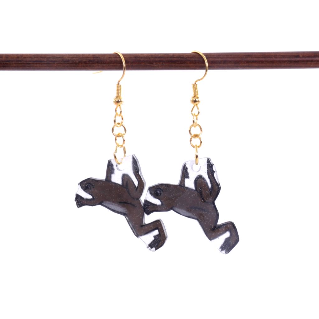 Frog Shrinky Dink Dangle Earrings - Gold