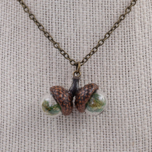 Real Acorn Caps & Moss Glass Dome Pendant