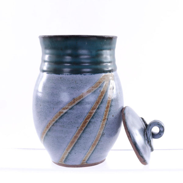 Ceramic Covered Jar - Blue, Green and Brown
