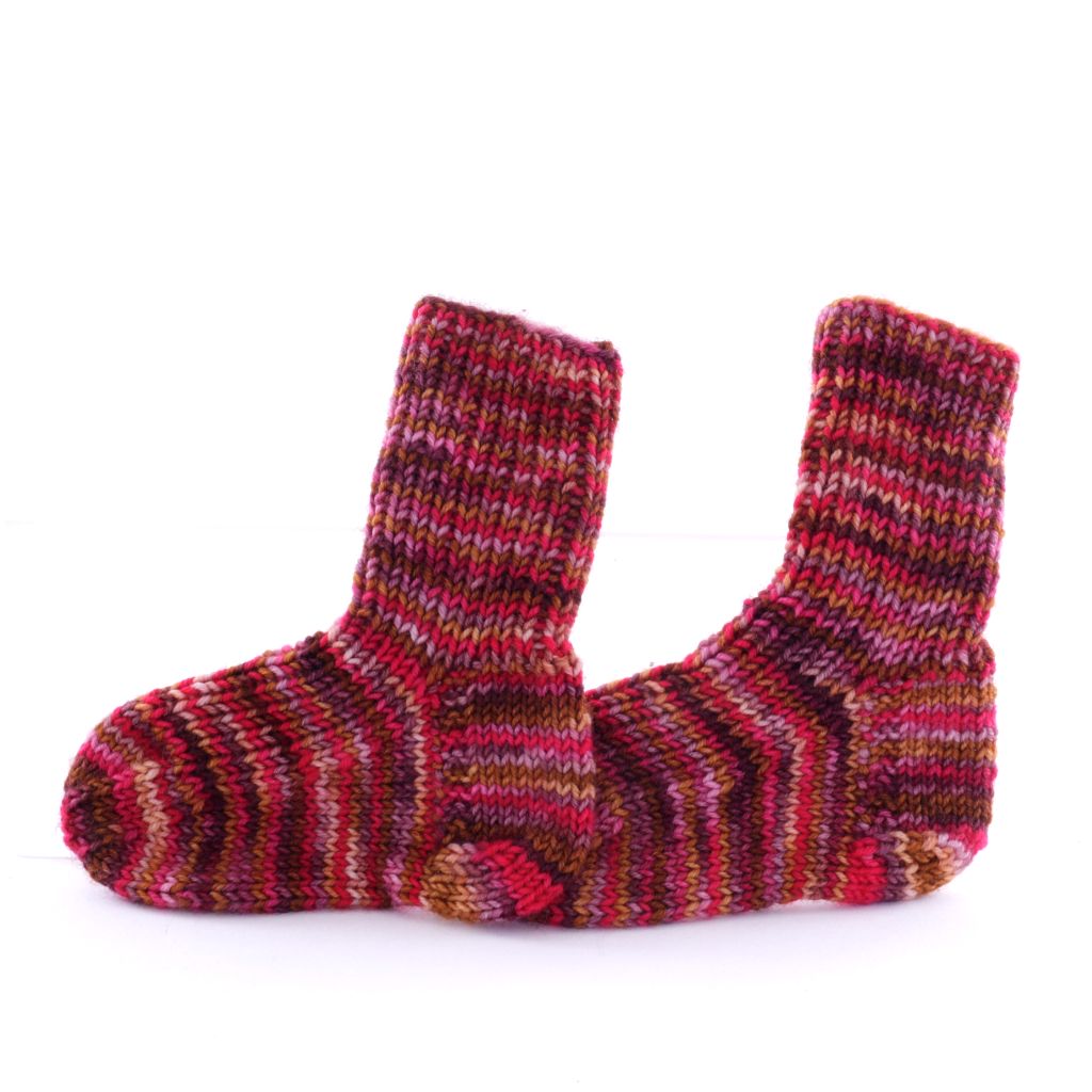 Hand Knit Baby Socks - Multi-color reds - 6-10 months