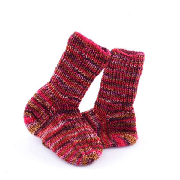 Hand Knit Baby Socks - Multi-color -red - 12 + months