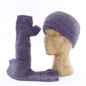 Hand Knit Fingerless Gloves & Headband Set - Grey