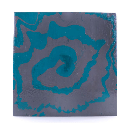 Turquoise & Grey Spiral - Acrylic on Wood