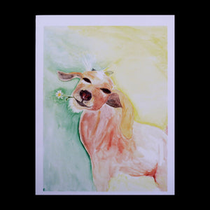 Goat with Flowers - Greeting Card